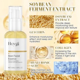 Bean Essence, 50ML Serum Hydratant Visage, Serum Visage Riche en Protéines de Soja, Acide Hyaluronique Serum Visage, Exfoliat