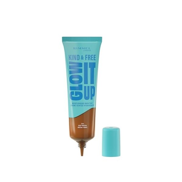 Rimmel London Kind & Free GLOW IT UP Moisturising Skin Tint, 504, Deep Mocha, Soothes and Calms Sensitive Skin, Healthy Glow,
