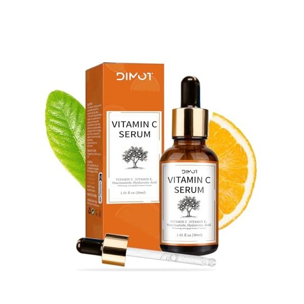 Sérum à la vitamine C pour le visage, sérum à la vitamine C avec acide hyaluronique et vitamine E, sérum éclaircissant pour l