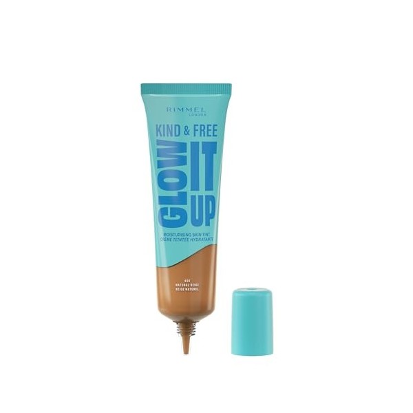 Rimmel London Kind & Free GLOW IT UP Moisturising Skin Tint, 400, Natural Beige, Soothes and Calms Sensitive Skin, Healthy Gl