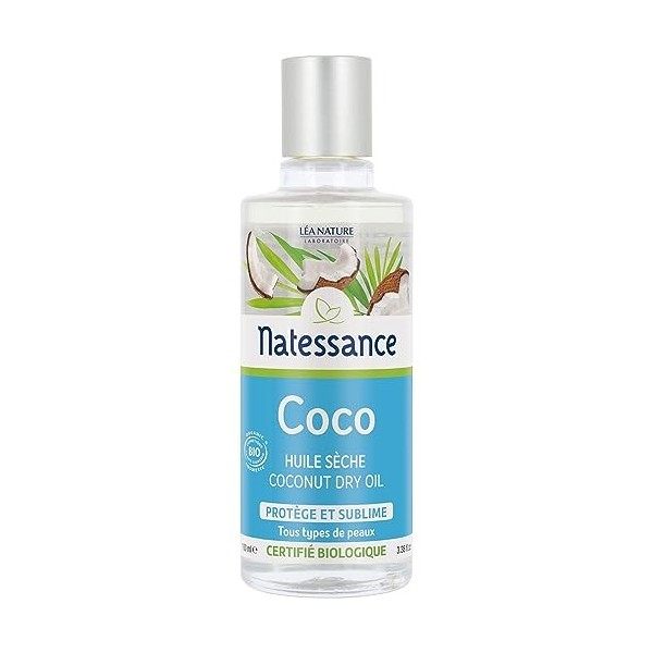 Natessance - Huile Sèche Coco Bio - Protège et sublime - Certifié Bio Cosmos Organic - Flacon de 100 ml