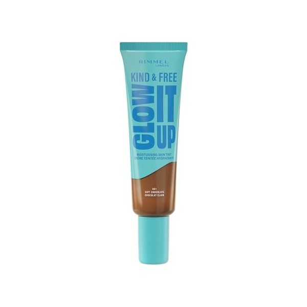 Rimmel London Kind & Free GLOW IT UP Moisturising Skin Tint, 601, Soft Chocolate, Soothes and Calms Sensitive Skin, Healthy G