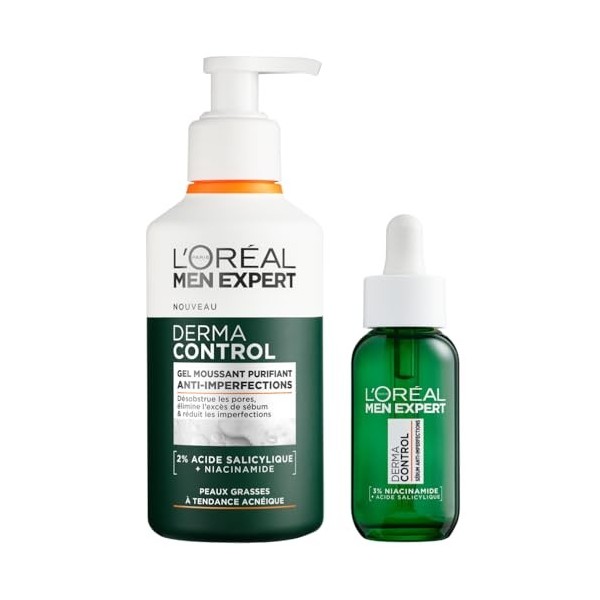 LOréal Men Expert - Routine Anti-Imperfections - Gel Moussant Purifiant + Sérum - Enrichie en Acide Salicylique & Niacinamid