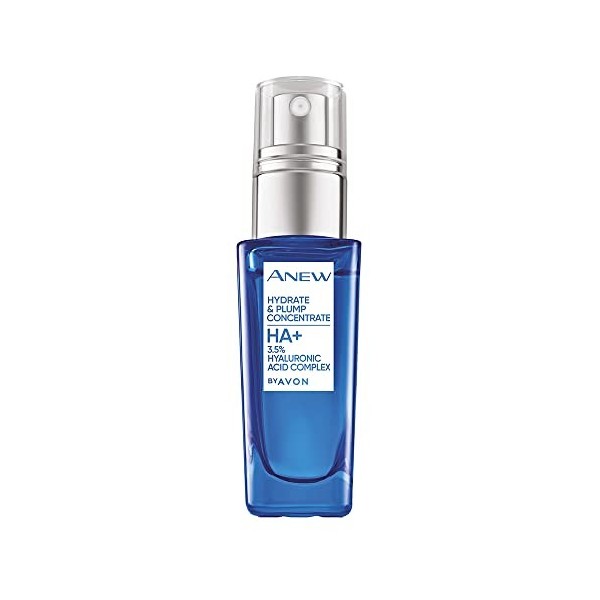 Avon Concentré Anew Hydrate & Plump, avec complexe dacide hyaluronique à 3,5% pour hydrater la peau en profondeur et retenir