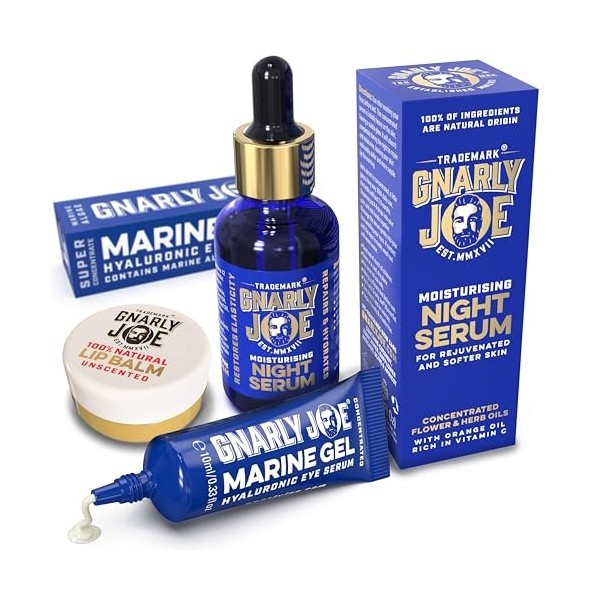 Gnarly Joe Soin complet du visage Coffret cadeau pour homme Sérum de nuit 30 ml et sérum contour des yeux gel marin 10 ml