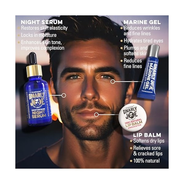 Gnarly Joe Soin complet du visage Coffret cadeau pour homme Sérum de nuit 30 ml et sérum contour des yeux gel marin 10 ml