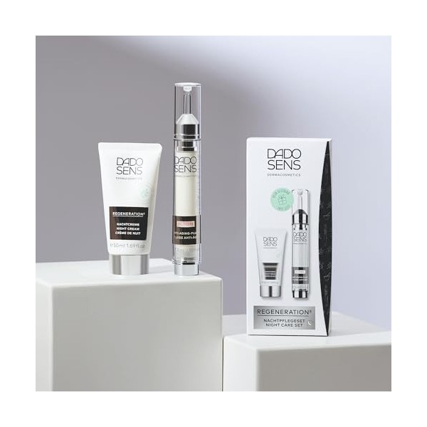 DADO SENS Kit de soin régénérant et de nuit : crème de nuit 50 ml & ECTOIN FLUID 15 ml – Pour peaux sensibles, atténue les ri