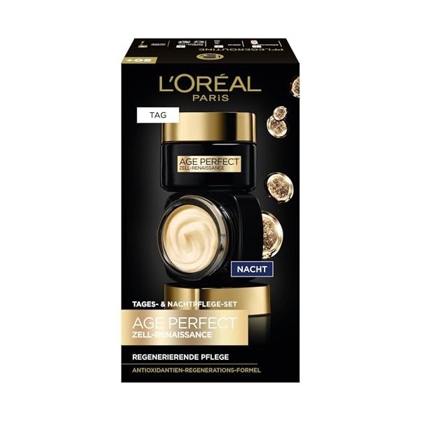 LOréal Paris Lot de 2 soins du visage, soin de jour et de nuit anti-âge pour favoriser la régénération cellulaire, formule a