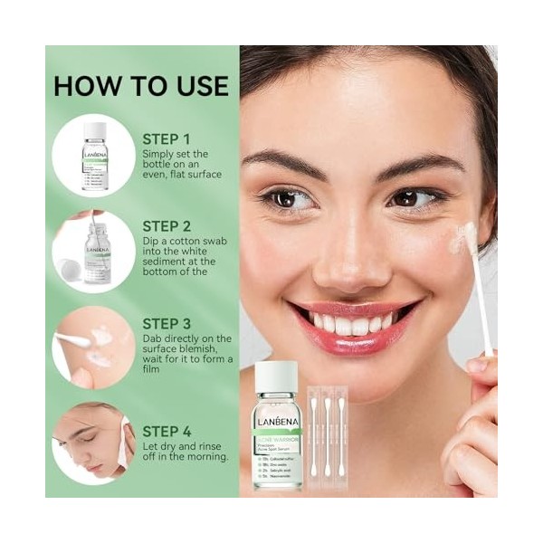 LANBENA Sérum de précision contre lacné, lotion asséchante contre lacné, traitement de nuit contre lacné pour le visage, a