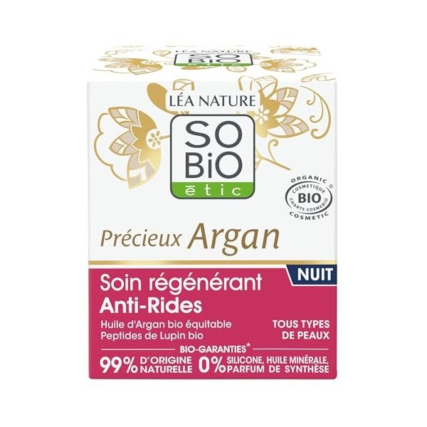 LÉA NATURE SO BiO étic| Soin Régénérant Anti-rides Nuit – Précieux Argan | Peau plus ferme et rebondie | Rides réduites | Hui