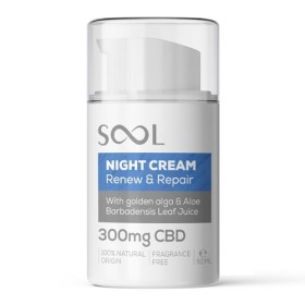 SOOL Night Facial Cream Renew & Repair 300mg CBD, 50ml | Cellular Repair Cream for All Skin Type | Best Night Cream for Face 