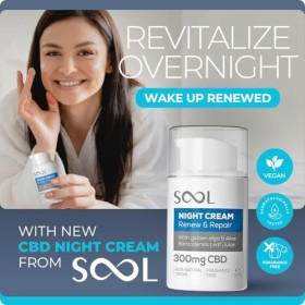 SOOL Night Facial Cream Renew & Repair 300mg CBD, 50ml | Cellular Repair Cream for All Skin Type | Best Night Cream for Face 