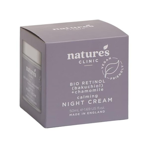 Bio Retinol Crème de nuit apaisante pour le visage et le cou, 50 ml – Avec camomille, végétalien, fabriquée au Royaume-Uni c