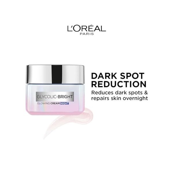 LOreal Paris Glycolic Bright Glowing Night Cream, 15ml |Overnight Brightening Cream with Glycolic Acid that Visbily Minimize