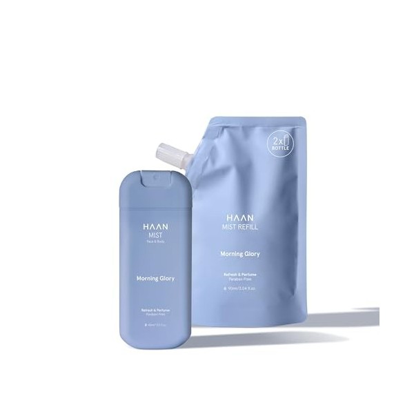 HAAN - Spray brume visage et corps Morning Glory - Parfum jour et nuit avec vitamine D et lithops Nectaria, 20 ml + Refill