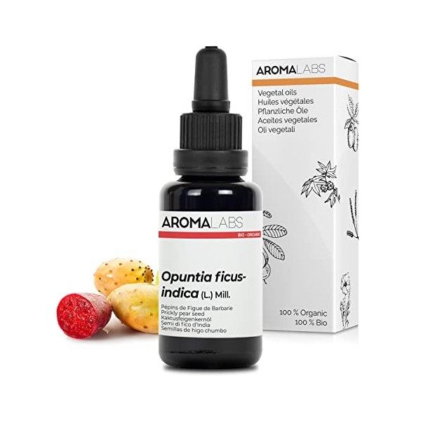 BIO - Huile végétale PÉPINS DE FIGUE DE BARBARIE - 30mL - 100% Pure, Naturelle, Pressée à froid et Certifiée Cosmos - AROMA L