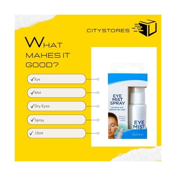 Citystores® Brume sèche pour les yeux secs 15 ml à action rapide, spray rafraîchissant pour les yeux fatigués et secs, brume 