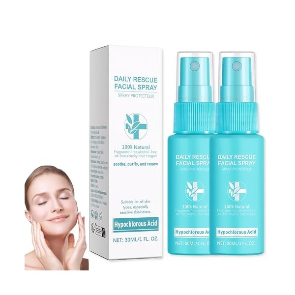 Lot de 2 sprays dacide hypochloreux pour le visage avec acide hypochloreux pur, acide hypochloreux, spray hydratant pour le
