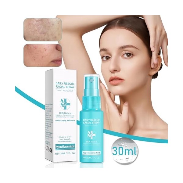 Lot de 2 sprays dacide hypochloreux pour le visage avec acide hypochloreux pur, acide hypochloreux, spray hydratant pour le