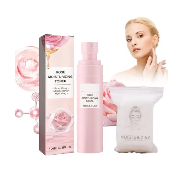 Spray À Leau De Rose + Tampons De Coton De Compresse Humide Jetables, Eau Florale De Rose, Spray Eau De Rose Visage, Spray H