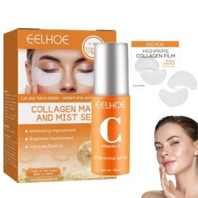 Highprime Kit film de collagène et brume, 2 en 1, film de collagène et kit de pulvérisation pour raffermir le visage, réduire