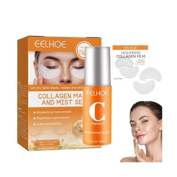 Highprime Kit film de collagène et brume, 2 en 1, film de collagène et kit de pulvérisation pour raffermir le visage, réduire