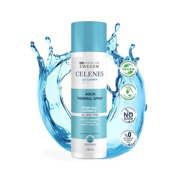 CELENES by Sweden Spray Eau Thermale, 150ml - Brumisateur Eau Thermale Naturelle 100% - Brumisateur Visage Sans Alcool, Parfu