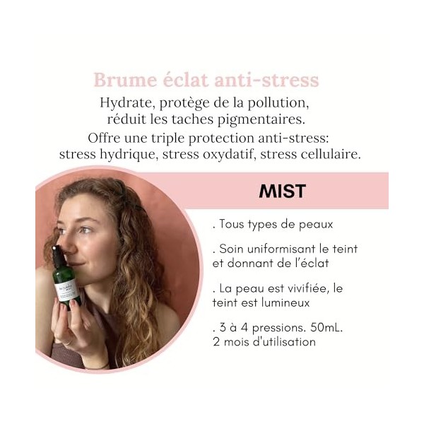 LES HUILETTES - Brume visage éclat anti-stress 50ml - 2 mois de soin de jour, Tous Types de Peaux - Agit contre les taches pi