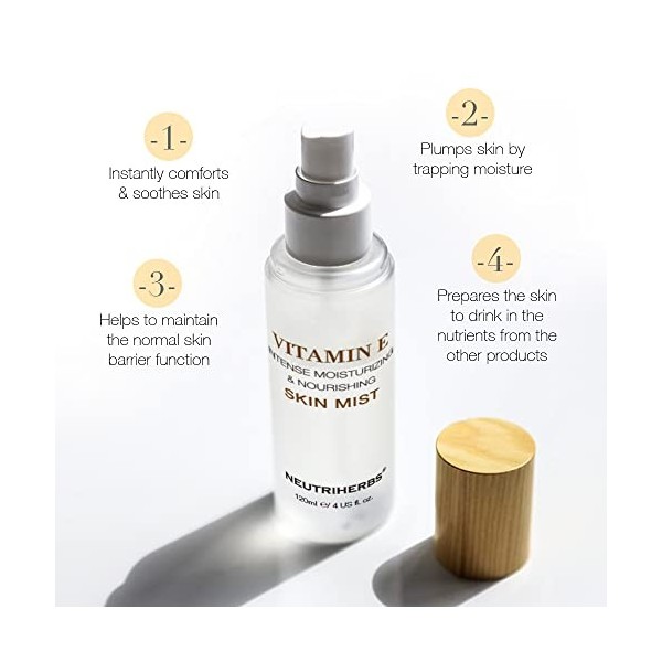 Neutriherbs Spray Visage Vitamine E Brume Hydratante Visage Brume Naturelle Brume Visage Hydratante Apaisante Soins de la Pea
