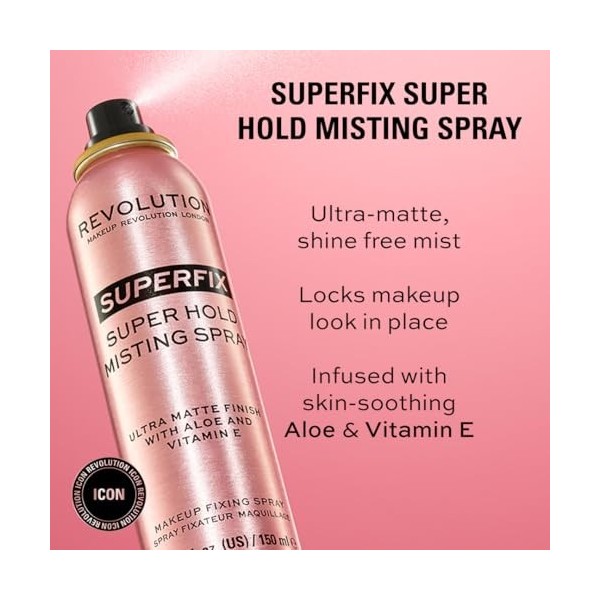 Makeup Revolution, Super Fix Misting Spray, Spray Fissante per Makeup, Finish Opaco, Lunga Tenuta, Arricchito con Vitamina E,