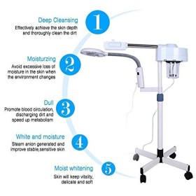 Lampe Loupe LED 5X, Humidificateur Professionnel SPA Multifonctionnel 2 en 1 avec Dermaplaning, Lampe Loupe Vapeur Faciale Lu