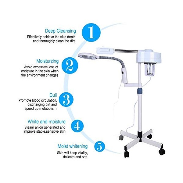 Lampe Loupe LED 5X, Humidificateur Professionnel SPA Multifonctionnel 2 en 1 avec Dermaplaning, Lampe Loupe Vapeur Faciale Lu