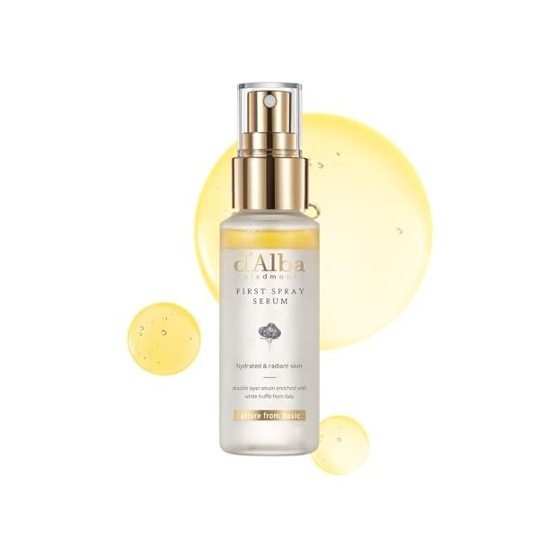 dAlba First Spray Serum Sérum en Spray à la Truffe Blanche Italienne, Soin Végétalien, Brume Hydratante pour le Peau Radieus