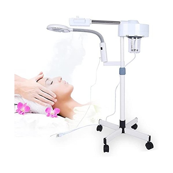 2 en 1 Sauna Facial Vapeur Vaporisateur Facial Paquebot avec 3 x lED Lampe Loupe, Chaud Brouillard Humidificateur Thermal Spa