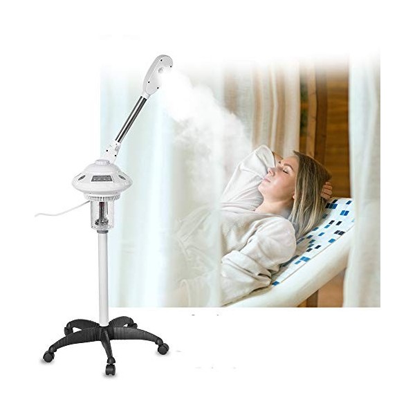 Appareil vapeur facial 750 W avec cinq étoiles, base stable et design à levier basculant, hauteur réglable