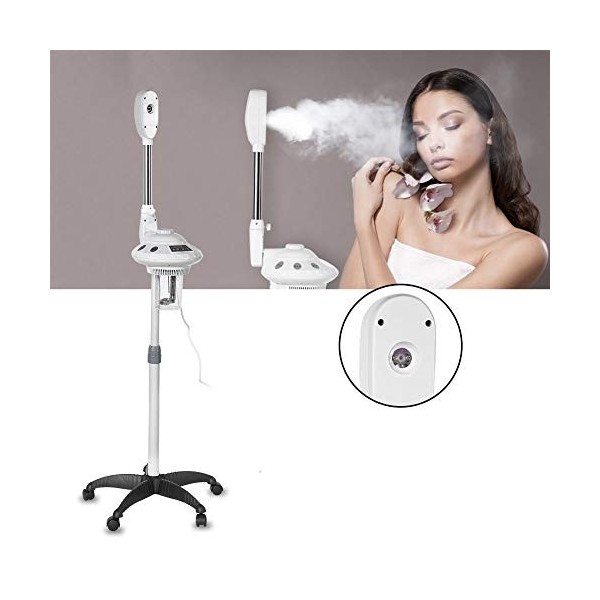 Appareil vapeur facial 750 W avec cinq étoiles, base stable et design à levier basculant, hauteur réglable