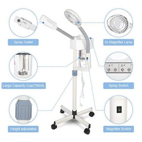 Vapeur Facial Professionnel, Spa Facial Visage Vapeur Sauna Face Vaporisateur avec 5X Loupe Appareil de Beauté Hydratant pour
