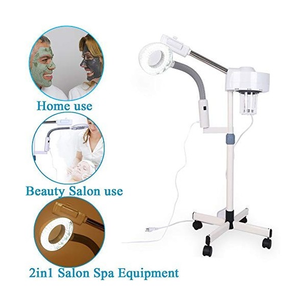 Ejoyous Vapeur 2 en 1 pour le visage - LED - 5 x - Pour sauna facial - Grossissement - Humidificateur avec lampe pour le visa
