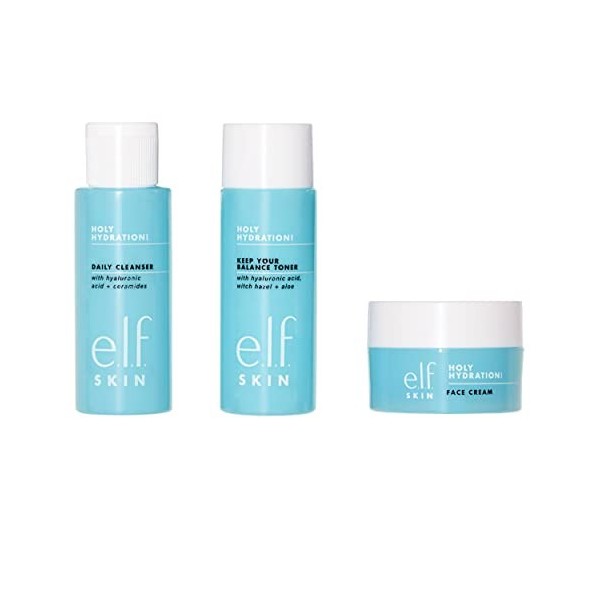 e.l.f. Skin Holy Hydration! The Essentials Mini Kit, Cleanser, Toner & Moisturizer for Hydrated & Balanced Skin, TSA-Friendly
