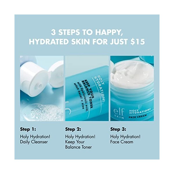 e.l.f. Skin Holy Hydration! The Essentials Mini Kit, Cleanser, Toner & Moisturizer for Hydrated & Balanced Skin, TSA-Friendly