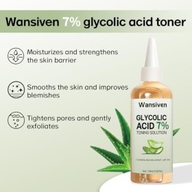 Wansiven Tonique à lacide glycolique, solution tonifiante à lacide glycolique à 7% réduit les pores dilatés, exfolie, hydra