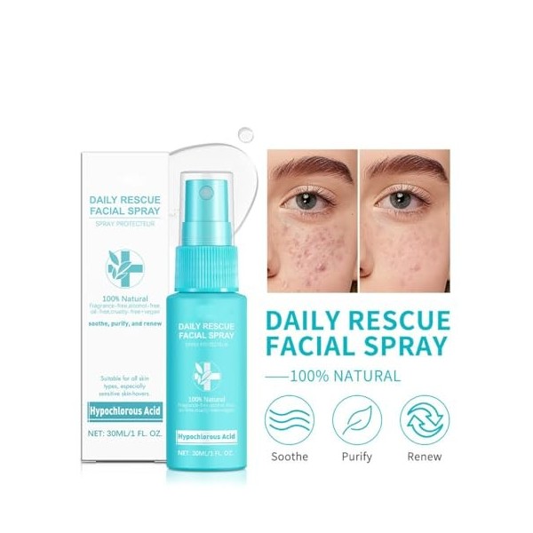 Hypochlorous Acid Spray, Spray Apaiser Acide Hypochloreux pour le Visage, Pulvérisation Apaisant et Purifier, Skin Renew Tone