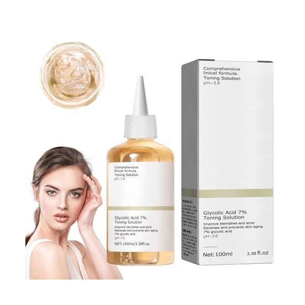 Solution de resurfaçage tonifiante à lacide glycolique à 7%, Solution tonifiante 100 ml Toner glycolique, rajeunissement de 