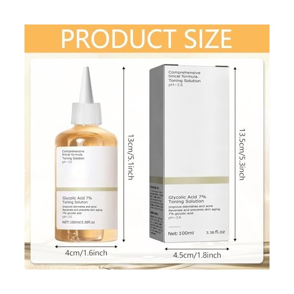 Solution de resurfaçage tonifiante à lacide glycolique à 7%, Solution tonifiante 100 ml Toner glycolique, rajeunissement de 
