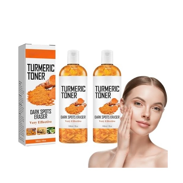 Tkekruh 2PC Turmeric Toner au Curcuma 100ml, Toners au Curcuma, Tonique Exfoliant pour le Visage Turmeric Dark Spot Corrector