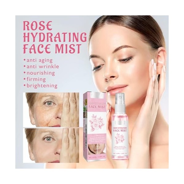 Eau de Rose avec Acide Hyaluronique, Tonifiant, Ravive léclat de la Peau, Cosmétiques Naturels Pour le Nettoyage du Visage, 