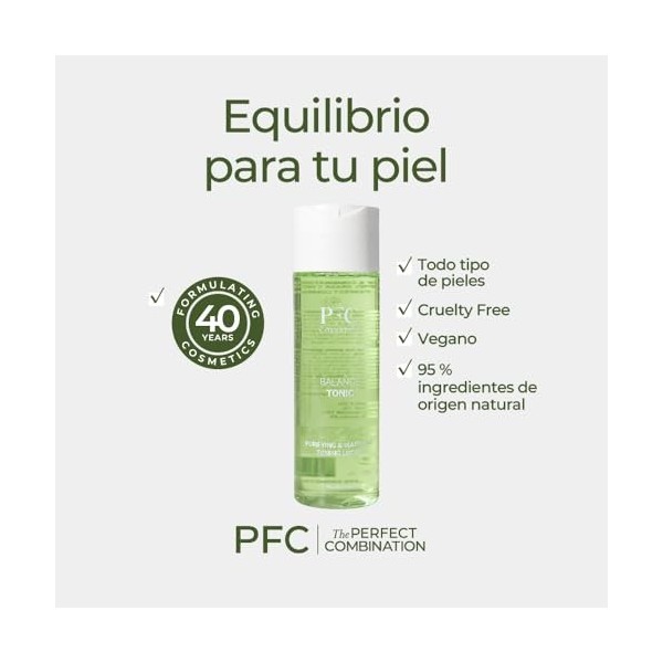 PFC Tonique Exfoliant pour le Visage. 200ml. Équilibre, Purifie, Hydrate et Calme les Rougeurs. Élimine les Impuretés. Régéné