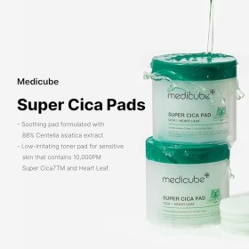 Medicube Super Cica Pad – Feuille de Cica x Cœur – Certifié végétalien – 70 tampons par paquet