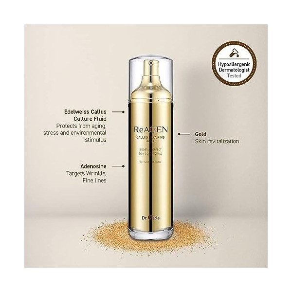 DR.ORACLE Callus Repairing Toner, Gold Anti Aging Face Toner, Hyaluronic Acid Skin Care Products, Testé par des dermatologues