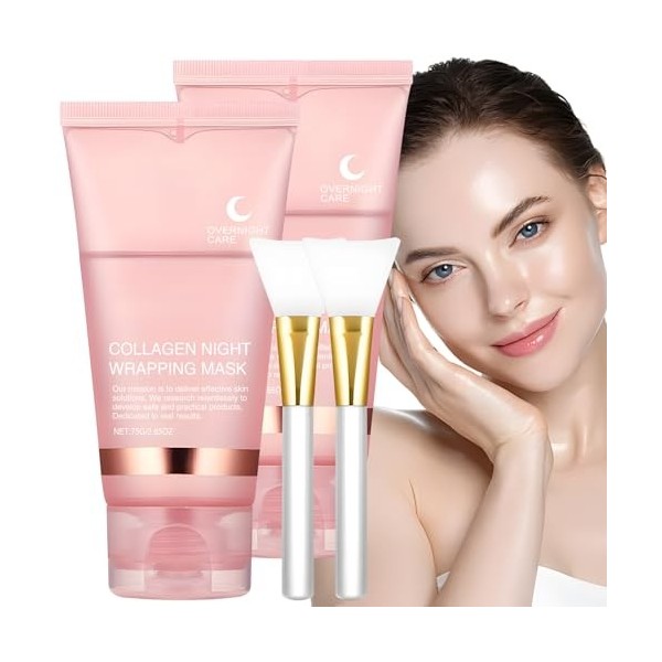 2 Pièces Collagen Night Wrapping Mask, Masque Collagene Visage Korean Overnight Peel Off Wrap Mask, Masque Facial Pelable de 